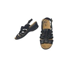 CLARKS Gladiator Women's Black Leather Open Toe Slingback Sandals Size 8 M